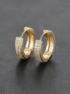 Men's Hip Hop Style Unisex Hoop Earrings, Luxurious Design with Mirrored Cz, Copper Plated Silver Color and Materials, Cubic Zirconia