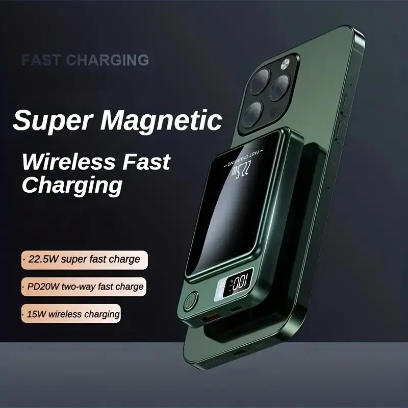5000mah Magnetic Design Wireless Battery Power Bank, 22.5w/pd20w Fast Charging, USB/Type-C, LED Display, Compact Portable Charger for Smartphone, Mobile, iPhone/android, Outdoor Emergency Backup