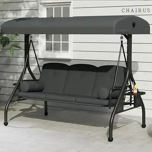 【Summervibes】CHAIRUS  Waterproof Porch Swing with Stand, Meatl Outdoor Swings for Adults, All Weather Outdoor Patio Swings with Canopy, Yard Swing with Canopy, 2 in 1 Swing Bed with Cupholders and Pillows for Backyard