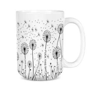 Funny Hidden Message Coffee Mug - 15oz White Ceramic Cup with Dandelion Design for Adults -  Drinkware