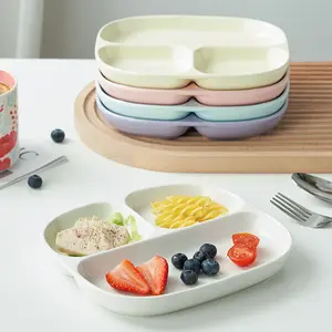 Ceramic Divided Dinner Plate, Single-Serving Portion-Control Plate for Weight Management, Household Multi-Compartment Plate for Kids, Snack Plate for Diet