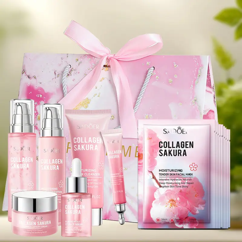Sakura Collagen Skincare Set with Gift Bag, Moisturizing, Hydrating and Nourishing, Soft and Smooth Skin, Perfect Gift for Friends and Mom, Skin Care Kit