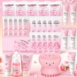 34 PCS Sakura Skin Care Set, Facial Cleanser, Face Mask, Lip Mask, Anti-Aging Serum, Moisturizer Facial Cream, Hair Mask, Exfoliating Scrub, Mud Mask, Hand Cream, Essence Cream for Women Teen Girls Mom Daughter Mother's Day Christmas Birthday