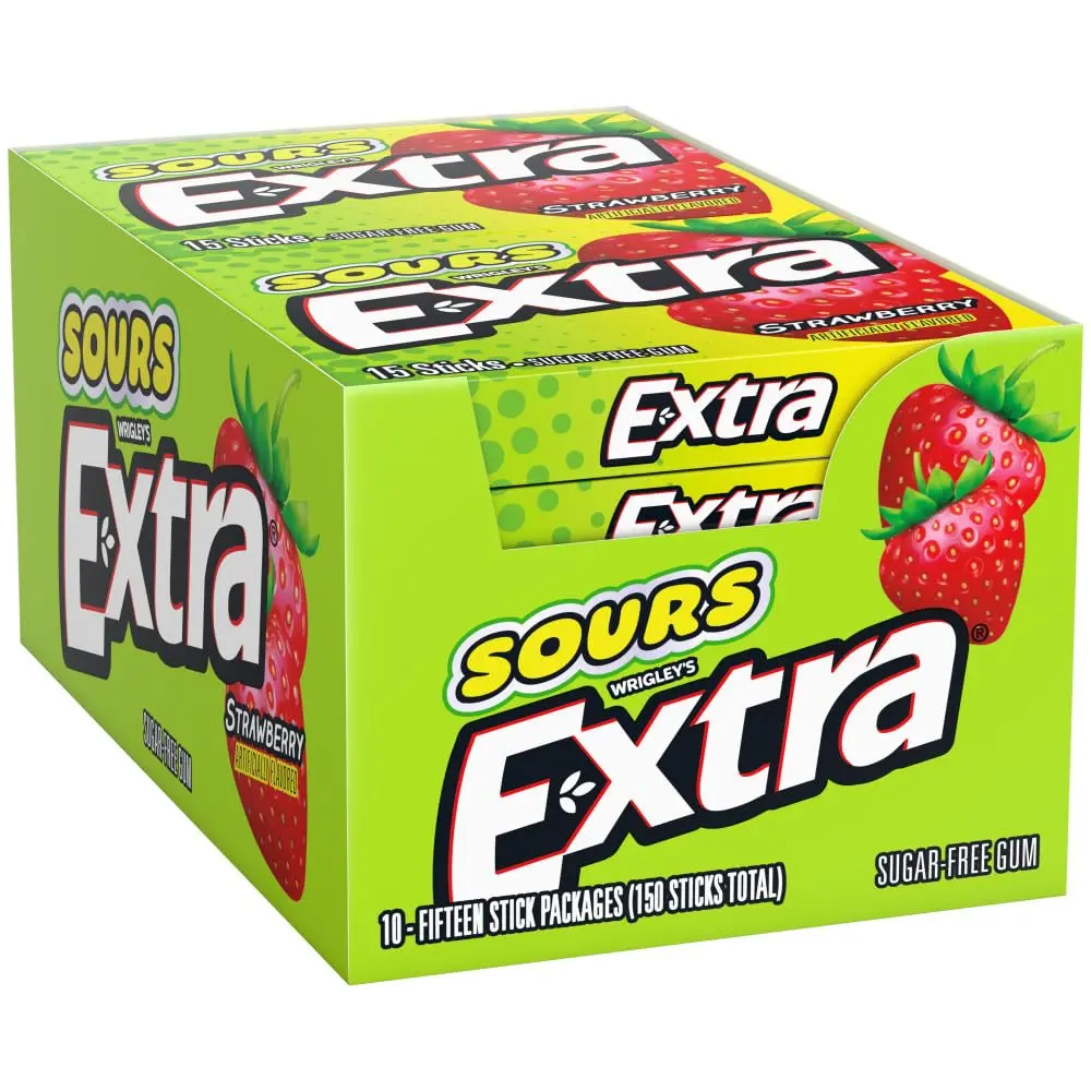EXTRA SOURS Strawberry Sugar Free Chewing Gum – Strawberry (10 Packs)