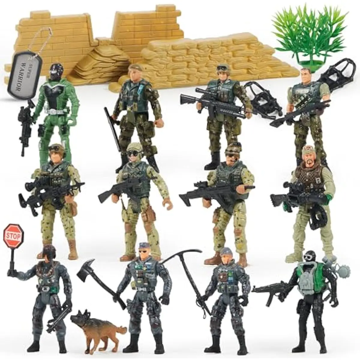 16 PCs Army Men Playset with 12 Realistic Army Ranger Men Action Figures and Weapon Gear Accessories, Military Soldiers Action Figures Playset, Gift for Boys 3 4 5 6 7 8