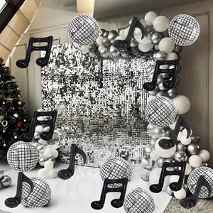 18 Pcs 22/15 Inch Silver Color Disco Foil Balloons Set, Music Note Balloons, Perfect for 70s 80s 90s Themed Events, Weddings, Carnivals