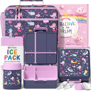 Fimibuke Bento Snack Lunch Box with 4 Compartments, Insulated Lunch Bag, Stainless Steel Vacuum Thermos Food Jar, Ice Pack, and Utensils Set – Ideal Back-to-School or Birthday Gift dealsforyoudays