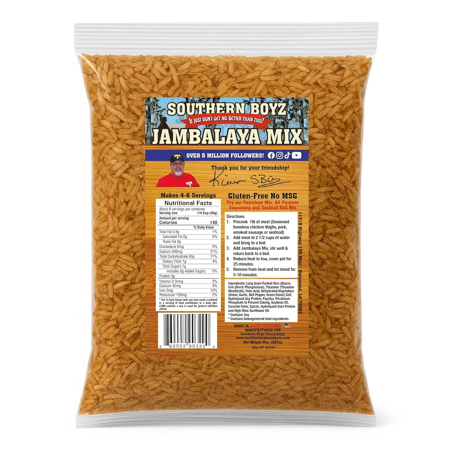 Southern Boyz Jambalaya Mix - 8 oz Gluten-Free Blend, Deep South Blenders Kitchen Seasoning, Spices & Rice Savory Mix for Home Cooking (Makes 4-6 Servings)
