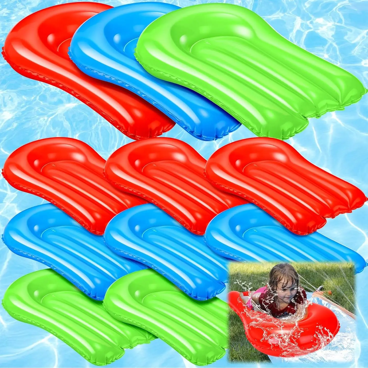 9 Pcs 21.2 x 15 Inch Portable Inflatable Body Boards, Inflatable Surfboard for Kids, Water Slides Pool Slide Garden Lawn Water Slide Accessories