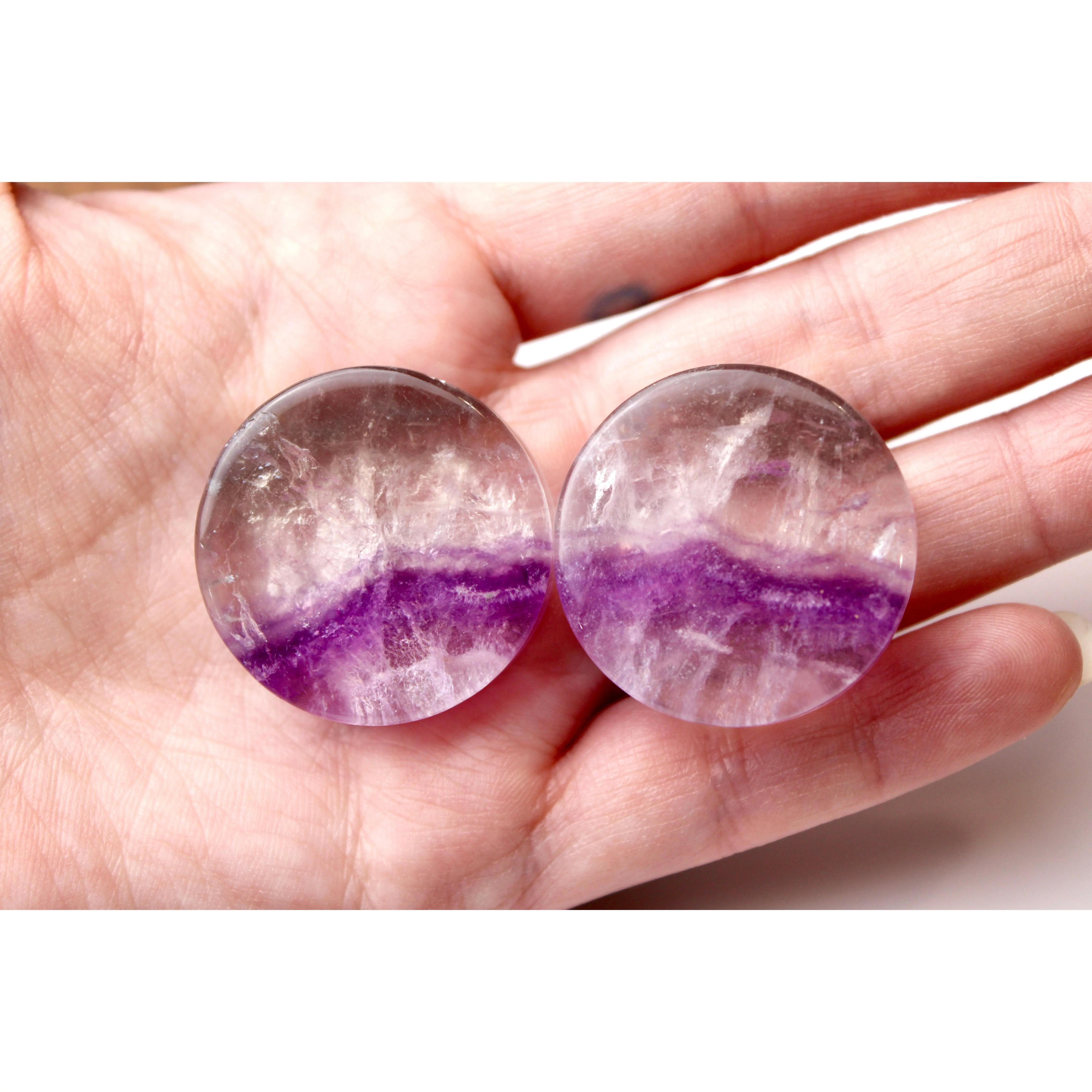Transparent Fluorite Double Flare Jewelry for Stretched Ears – Rare Clear Fluorite Stone Gauges with Subtle Color Banding