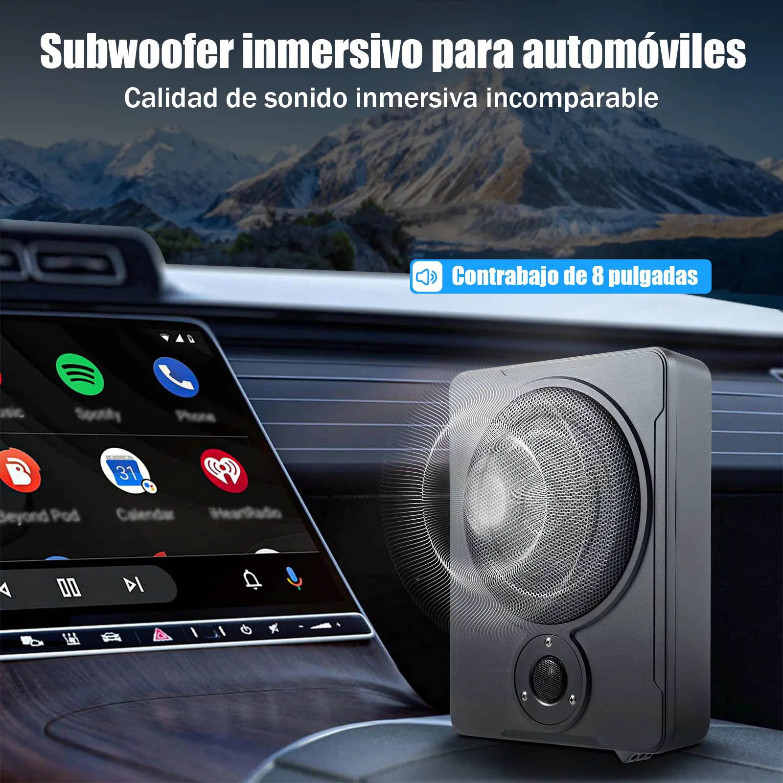 8-Inch Slim Powered Car Audio Subwoofer with Heavy Bass, 200W Power Output, Built-In Amplifier, Low Profile Under-Seat Design, Easy Installation for Universal Trucks & SUVs, Subwoofer Heavy Bass Car Stereo Speaker Car Stereo Radio