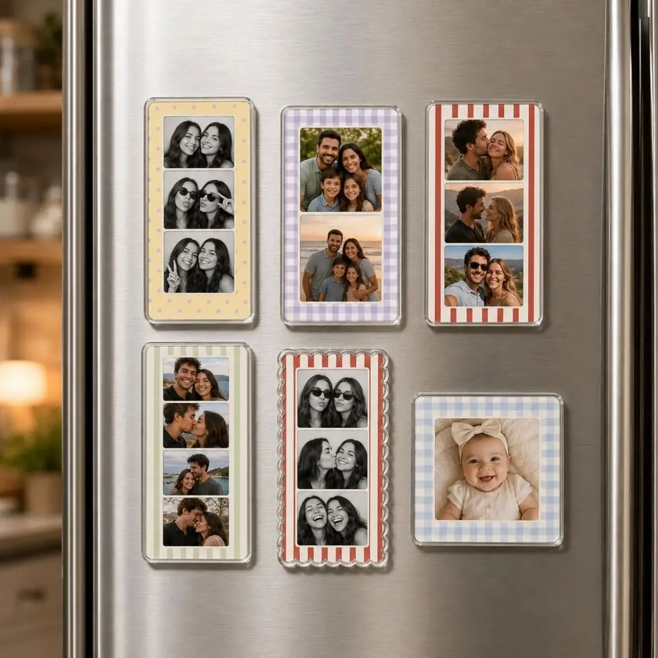 Personalized Photo Strip Fridge Magnet, Custom Picture Collage Acrylic Magnet, Family Photo Refrigerator Gift