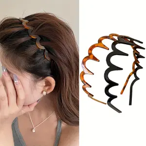 Women's Summer Wavy Headband: Everyday versatile style, high-top design, comb-style, vintage style, elegant tortoiseshell pattern wavy headband--non-slip design, lace-detailed comb headband