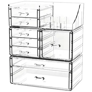 acrylic 3 Pack Clear Make Up Organizers for Vanity,Stackable 8 Drawers Make Up Organizer,Cute Desk Organizer for Vanity Jewelry,Hair Clip,Beauty,Skincare Product Dresser Acrylic Drawer Organizer