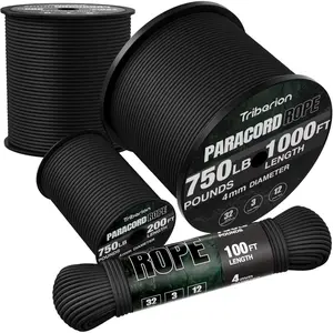 Paracord Rope 750 lb - 1000ft / 500ft / 200ft / 100ft 5/32" Parachute Cord 4MM 12-Strand para Cord - Heavy Duty Spool String for Survival,Camping Gear, Survival Bracelet, Clothesline