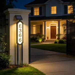 Solar-Powered Outdoor Address Sign and Lawn - Solar Fence Suitable for Mailbox,, Driveway - Portable Self-Lit Signage with Polished, No Wiring Required (Residential & Commercial Use)