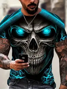 Men's Skull T-Shirt, 3D Printed O-Neck Ultra Large Short Sleeve Tee, Sportswear Top, Casual Streetwear, Cool Streetwear Shirt, Fashion Clothing, Menswear