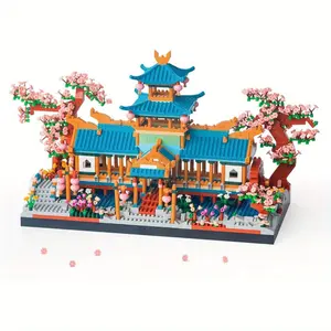 2350pcs Sakura Bonsai Tree Building Suit, Japanese Architecture Sakura Miniature Building Blocks Adult Building Suit, toys