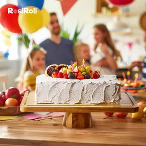 【NewYear2026】Acacia Wood Cake Stand 2in1 with Plastic Lid & Bowl-Square Cake Display Stand for Dessert/Fruit/Cheese/Chips/Donut-Organiser,Valentine’s Day Gift