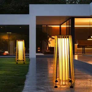 2024 Solar Floor Lamp, Outdoor Solar Powered Lantern for Patio Waterproof Rattan Outside Solar Deck Lights for Porch, Yard, Garden, Lawn, and Pathway Decorations