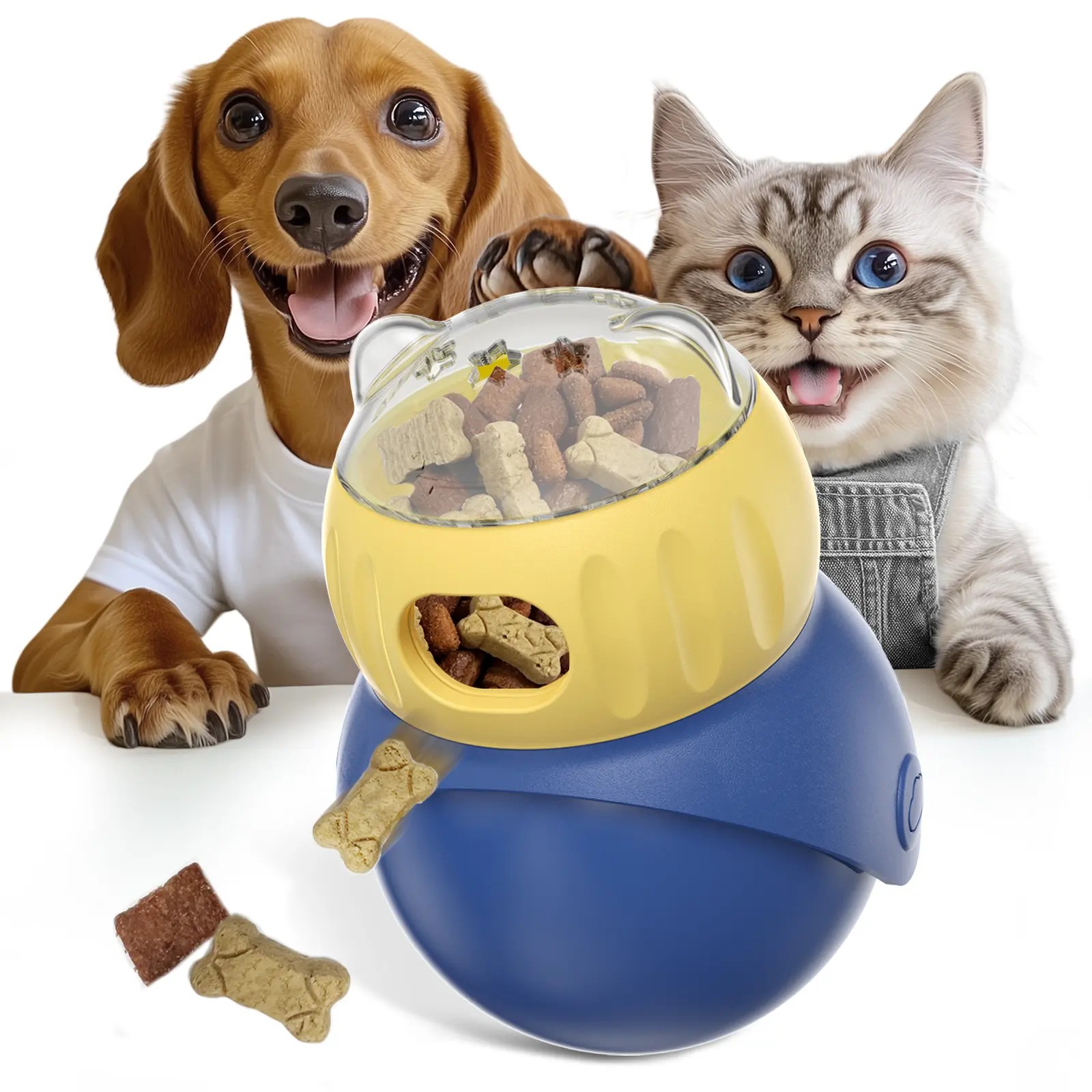 Pets Game Viewing Treat Interactive Treat Toy Ball Pet Tornado Toy Kibble Biscuit Dispensing For Cat And Dog Self-Balance Scratch Resistant Bite Resistant Wobble Toy Anxiety Stress Relief Boredom Buster Durable Slow Feed