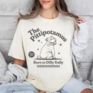 Pit Bull Shirt Dog Mom Comfort Color, Dilly Dally Dog House Hippo Shirt Pittie Lover Tee PitBull Lover Gift Land Seal Mama Pibble Pittipotamus Tee