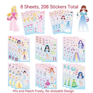 8 Sheets Holographic Make a Face Stickers for Kids, Funny Stickers, Make Your Own Stickers Sticker Packs for Kids Crafts Party Favors Goodie Bags Stuffers Birthday Supplies, Princess Reusable Dress-Up & Face Swap Stickers