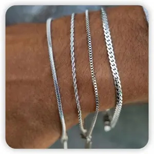Silver Bracelet for Men Women, Mens Bracelet Stainless Steel Bracelet Stack Cuban Link Bracelet Silver Chain Bracelet Sets Mens Bracelet Pack Silver Jewelry Custom Bracelets for Men Jewelry-USA