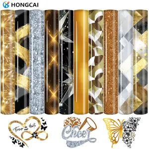 Luxury Gold Silver Heat Transfer Vinyl Sheets, 12x9.8 Inches, Sparkle Texture, Geometric Patterns, Stars Design, DIY Gifts