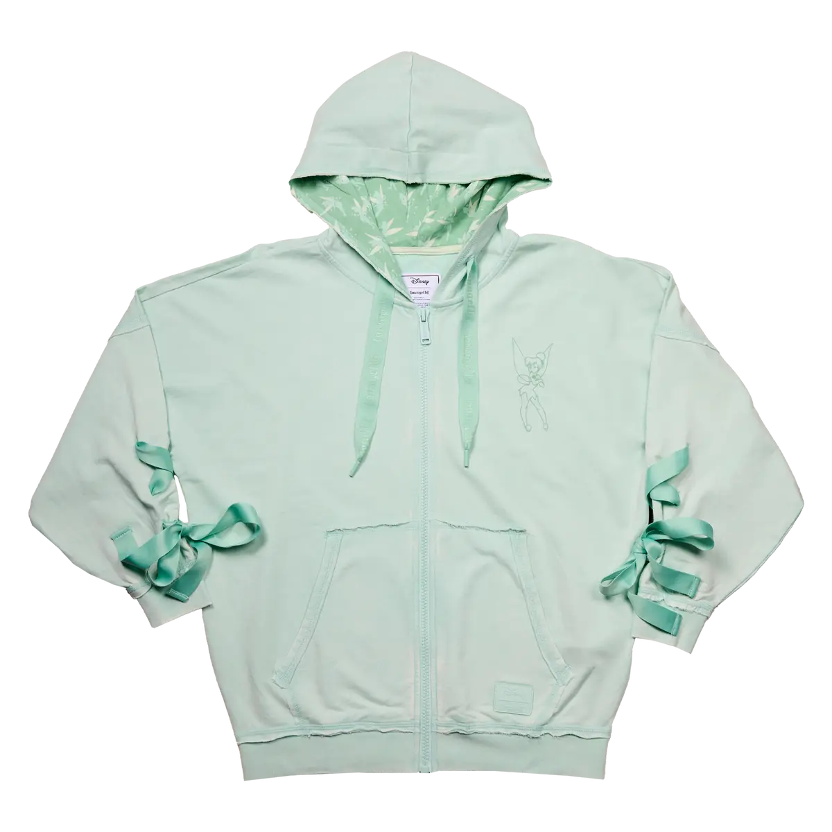 Loungefly Women's Peter Pan Tinker Bell Ribbon-Accented Zip-Up Hoodie - Wings Top, Soft Fabric, Long Sleeves, Functional Pocket