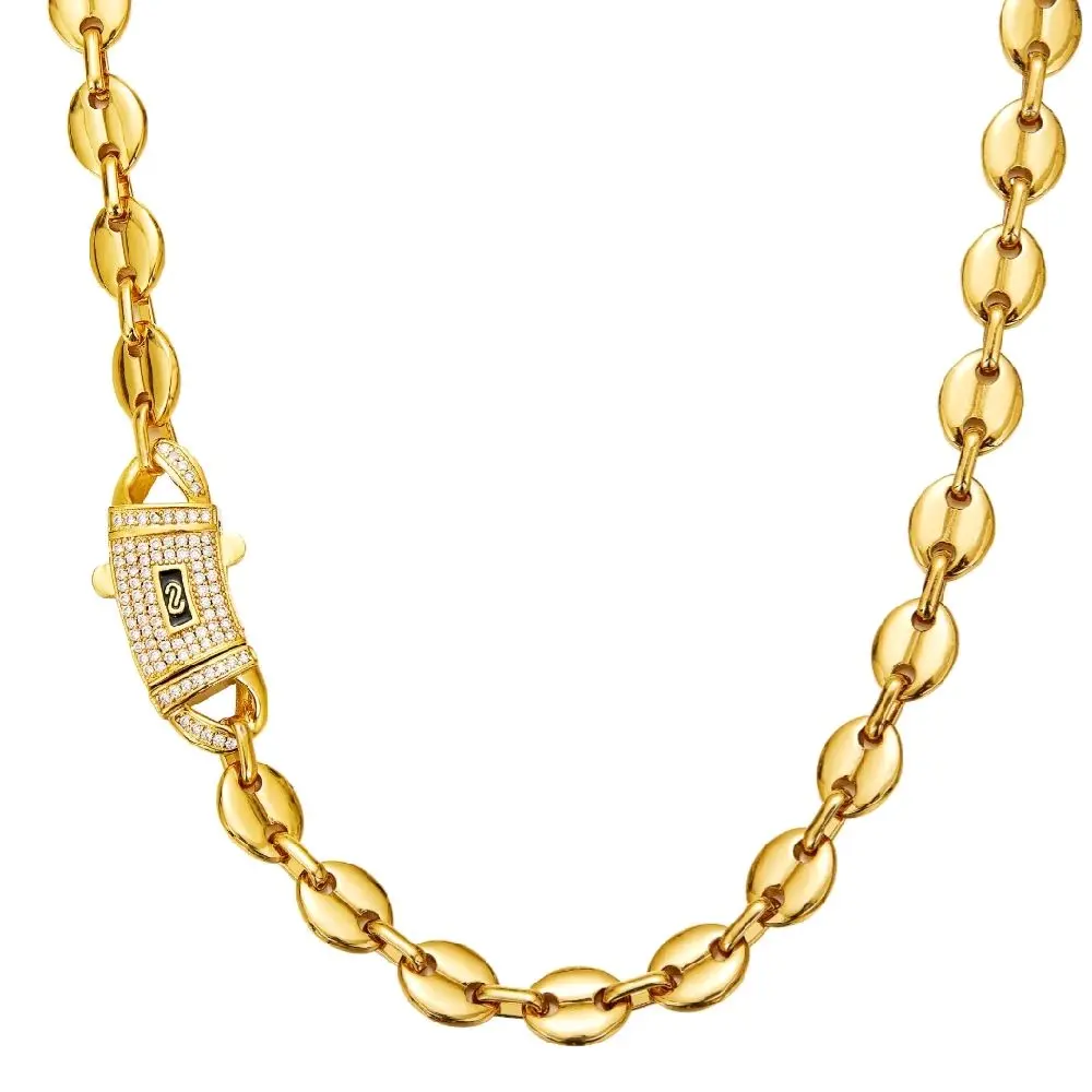 6mm Necklace  Pig - Goldplated with Cubic Zirconia Lock Clasp for Stylish Accessory (NOTE: AVOID LOTION AND WATER FOR CARE )