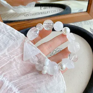 Trending Gem Bracelet - Natural Freeform Clear Quartz & White Phantom Double Pointed Triangle Beads