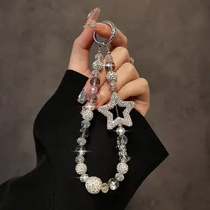 Luxury High-end Starburst Rhinestone Beaded Handheld Chain Wrist Short Lanyard Phone Case Bag Accessories Phone Charm Phone Wrist Strap Phone Chains Phone Accessory