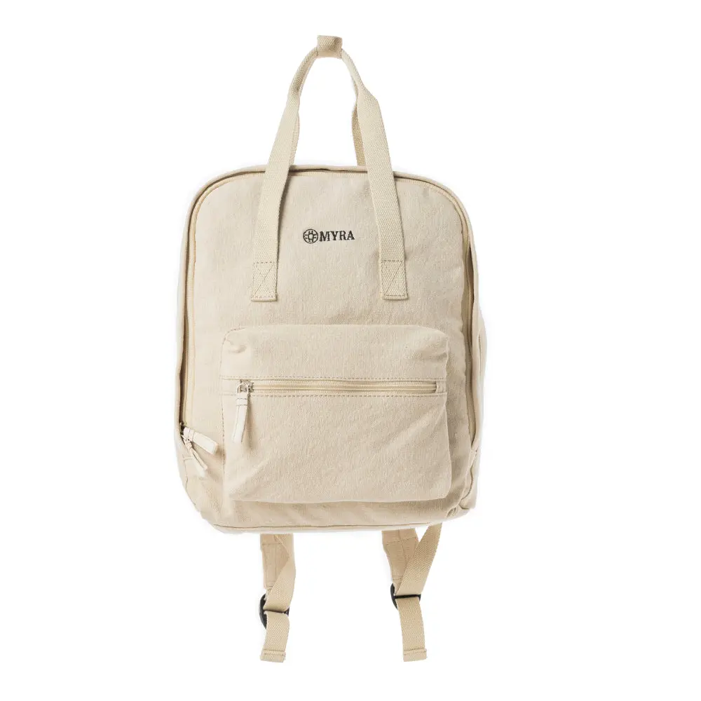 Pioneer Trek Myra 100% Cotton Canvas Backpack, Beige, 14 x 11 x 3 inches, Boxy Shape, Adjustable Straps, Front Zip Closure, EDC Gear Everyday Carry Bag for Adults, Front Zipper Pocket, City Strolls, Minimalist Design, Basic, Casual, Dry Clean, Back To Sch