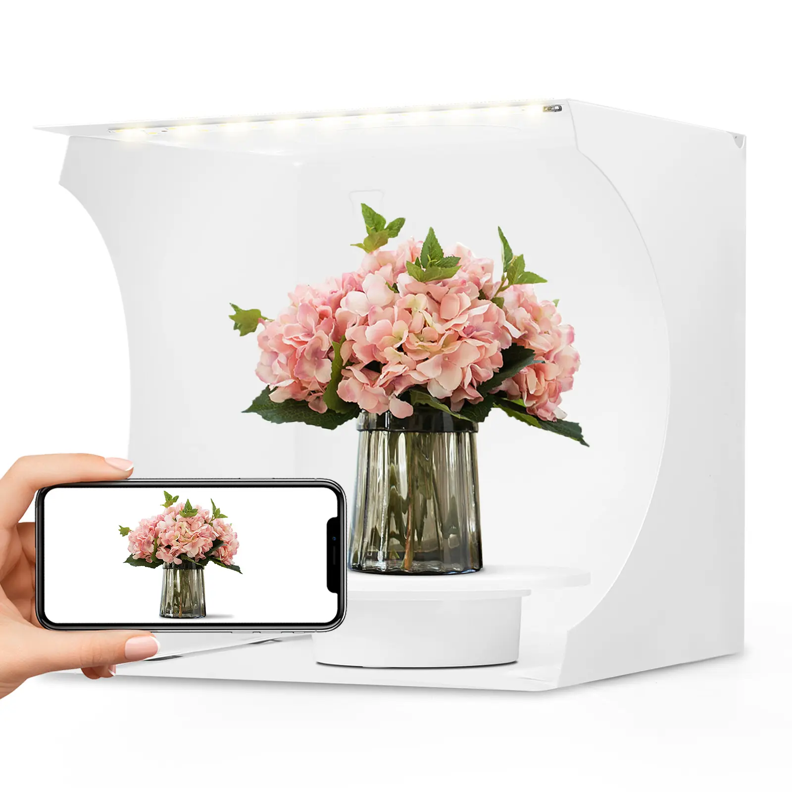 Compact Foldable Studio Camera Photo Light Box Kit for Home Photographers - USB-Powered Plug-in, 360° Rotatable Electric Turntable, Multi-Angle Shooting Booth, 5 Color Background Papers for Small Item Photography Accessories, 360° Rotating Turntable