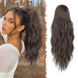 FESHFEN Ponytail Extensions - Drawstring Ponytails Hair Extension Long Curly Wavy Hair Piece Synthetic Pony Tail Hairpieces for Women, 18 inch