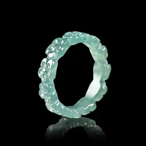 Jade  Blue Water Jade Peach Blossom Ring - Exquisite Ice Silk Patterns & Natural Ink Smudge Effect - Perfect Birthday Gift for Men & Women