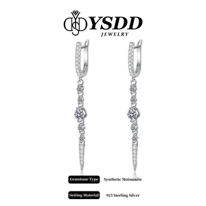 【6.13 Long Earring】1.2CT Total 5cm Dangling Huggie Earring Full Moissanite vvs Synthetic Moissanite Earrings in 925 Sterling Silver