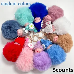 Cute Plush Doll Keychain, Keychain for Bags, 5 Counts Plush Doll Decoration, Plush Doll Pendant for Car Interior Decoration, Car Interior Accessories for Women & Girls