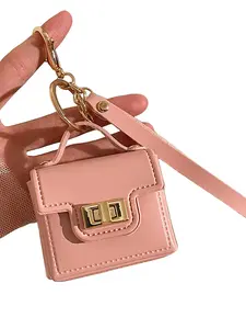 Bright Leather Keychain Bag, Key Holder, Portable Small Purse, Compact Size, Wireless Earphone Case, Multi-Functional Coin Wallet, Fashionable Mini Bag, Fashionable Versatile Purse, Multi Purpose Keychain