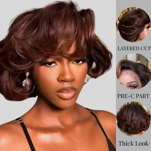 [$59] QTHAIR French Style Blow Out Short Bob Wig Layered Cut Human Hair 13x4 Transparent Lace 250% Density Pre-C part Special Styled Wear Go Wig With Special Drawstring Wig Beginner Friendly Pixie Cut Old Money Style
