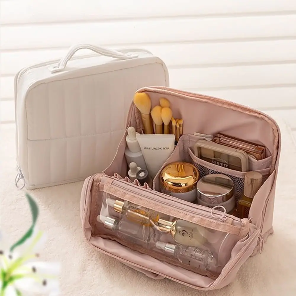 Women's Large-Capacity Waterproof Makeup Bag - Portable Carrying Set Make-Up Bags with Handles, Multiple Compartments, Ideal for Travel & Daily Use, Beauty On The Go, Vanity Organization