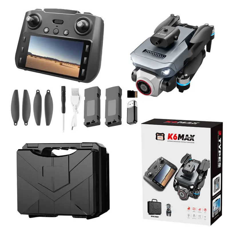 k6 max Smart Foldable 2.4G HD 2k Drone with Screen Remote Controller, Brushless Motor, Electrically Adjustable Camera, Intelligent Positioning sport camera  optical flow obstacle avoidance BLACK