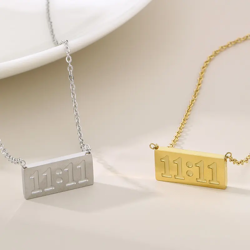 11:11 Make a Wish Hypoallergenic Necklaces - Gold or Silver Astrology Pendants, Heart Style or Rectangle Engraved Chains, Non Tarnish Adjustable Minimalist Number Necklaces for Special Occasions, Meaningful Gifts