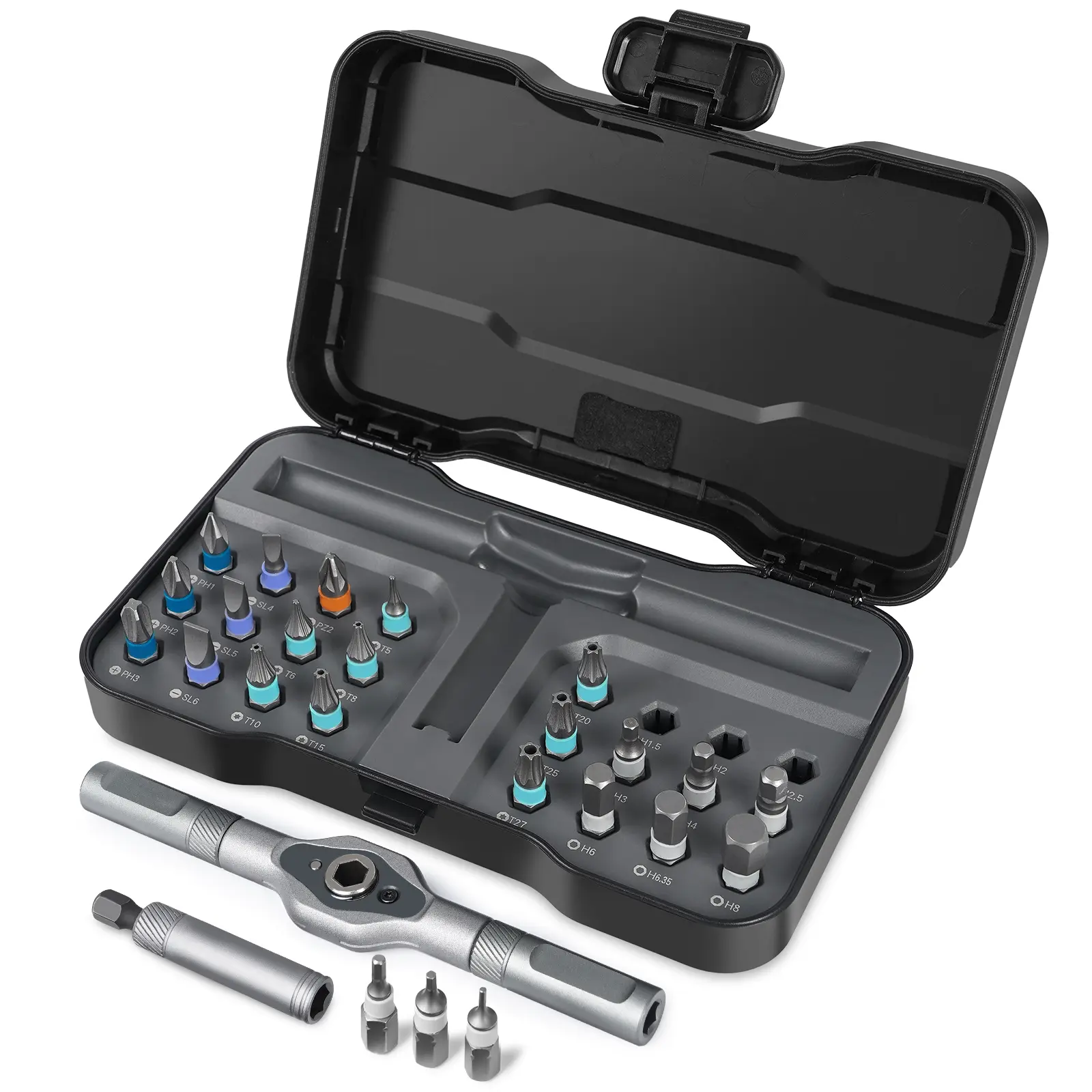 24-in-1 DIY Screwdriver Set with Magnetic Bits, Switchable Ratchet Set, Compact Portable Multifunctional Tool Box for DIY Home Projects & Home Repair
