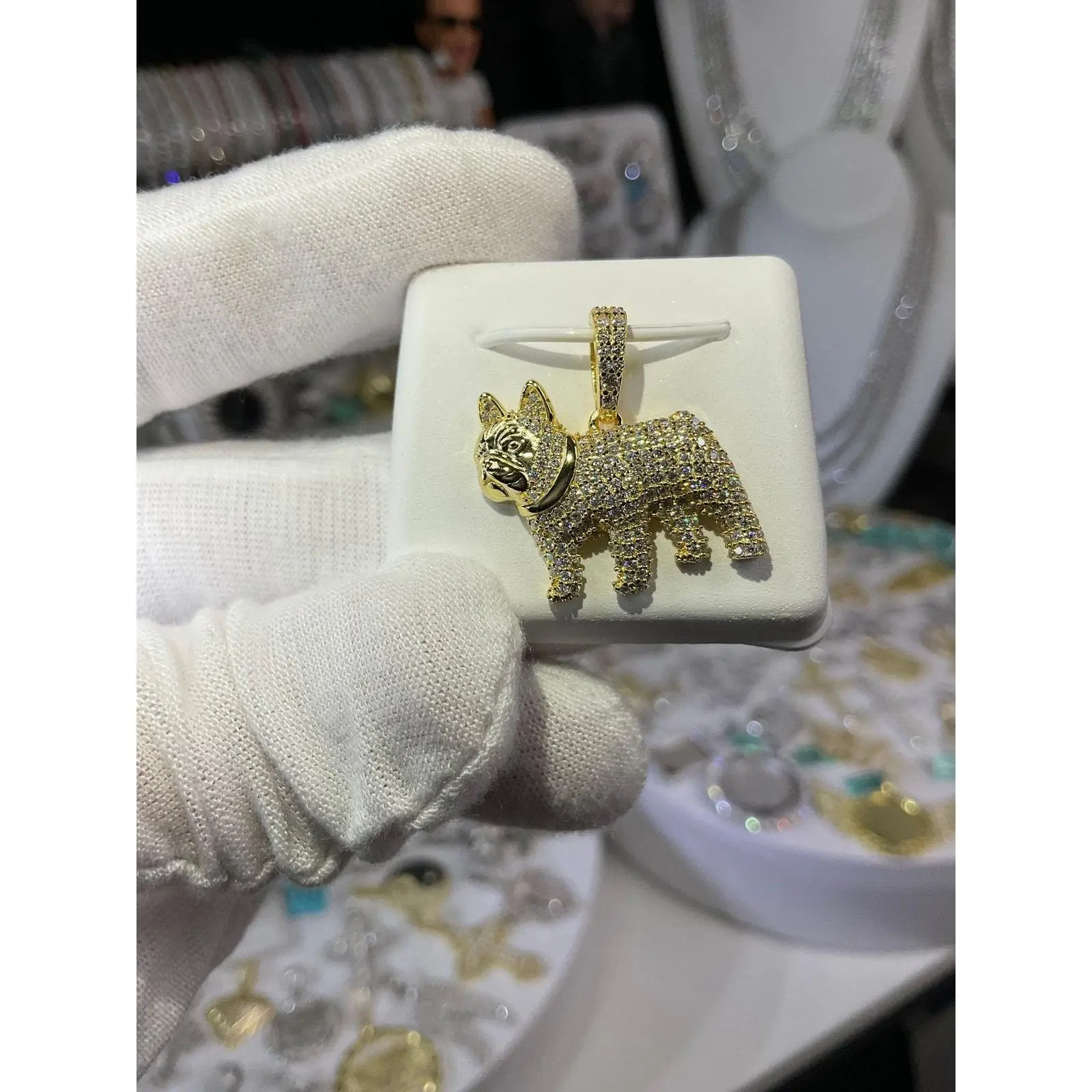 Vermeil Moissanite French Bulldog Pendant