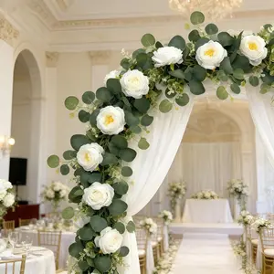 70 Inch Eucalyptus Rose Wreath, Plastic Flower Vine, Artificial Plants, Artificial Roses for Home Decor, Wedding and Engagement Table Decoration, Ideal Party and Indoor Wall Background