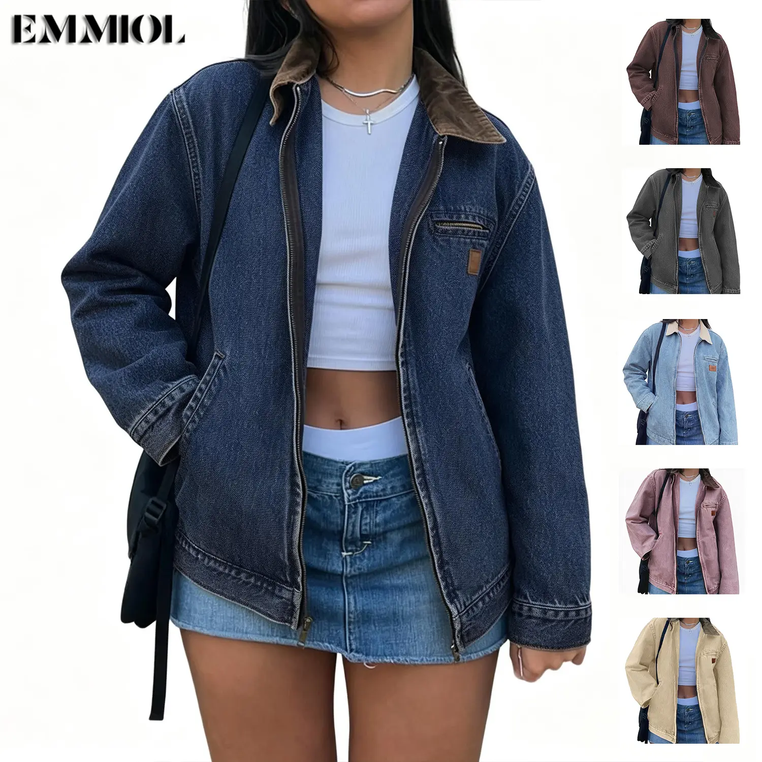 EMMIOL Barn Jean Jacket for Women Zipper 2026 Clean Fit Long Sleeve Denim Jackets Barn Jacket SohoChic Back to School