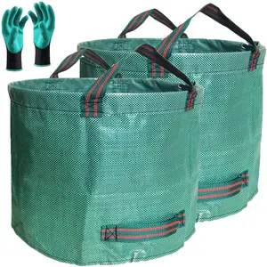 2Pcs 16 Gallon Yard Waste Bags Weeds Bag W/4 Handles Reusable Heavy Duty Collapsible Garden Leaf Bags with Plastic Ring, Stand-Up Yard Waste Bin for Leaves, Lawn Debris & Grass Clippings (D18, H15 inch) - Home Improvement.