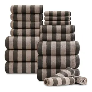 18PCS Cabana Stripe Towel Set – 6 Bath Sheets, 6 Hand Towels & 6 Washcloths with Hanging Loop